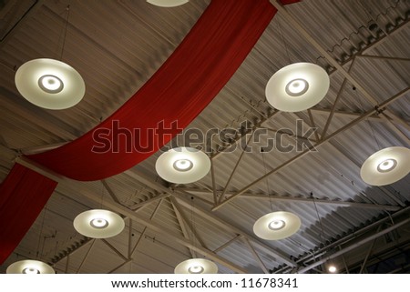 Fixtures on a ceiling in shopping center
