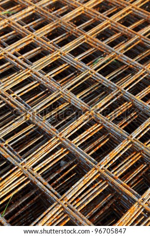 reinforcing mesh for construction, covered with rust