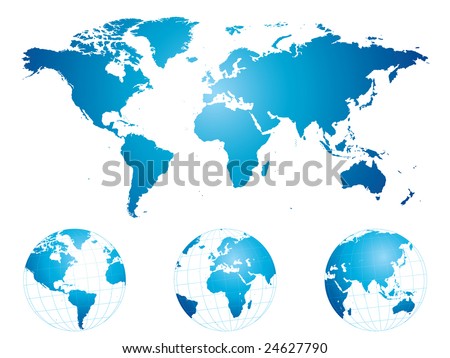 world map globe. drawn world map and globes