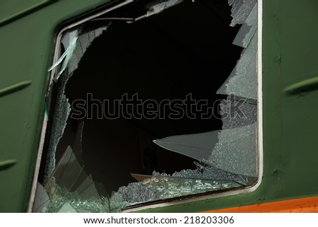 broken window in the train