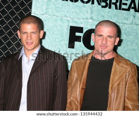 SANTA MONICA - AUGUST 22: Dominic Purcell,  Wentworth Miller at Prison Break Series Premiere Party at Santa Monica Airport, Hanger 8 August 22, 2005 in Santa Monica, CA.