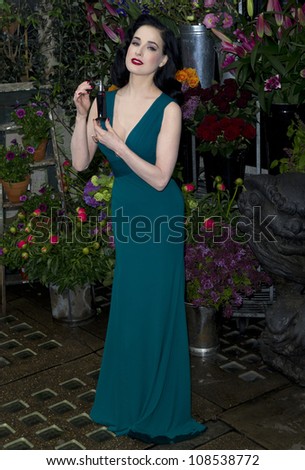 Dita Von Teese launches her debut perfume with a photocall at Liberty\'s in London. 01/05/2012 Pics by: Simon Burchell / Featureflash