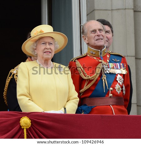 Queen Elizabeth II and the Duke of Edinburgh attend the Trooping Of The Colour at Horse Guards Parade, London, UK. June 16, 2012, Picture: Catchlight Media / Featureflash