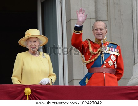 Queen Elizabeth II and Duke of Edinburgh attend the Trooping Of The Colour at Horse Guards Parade, London, UK. June 16, 2012, Picture: Catchlight Media / Featureflash