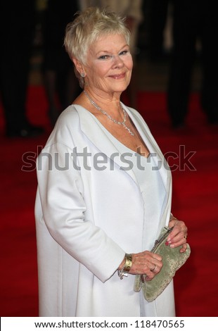 Dame Judi Dench arriving for the Royal World Premiere of \'Skyfall\' at Royal Albert Hall, London. 23/10/2012