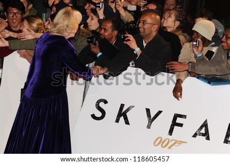 Camilla, Duchess of Corwall arriving for the Royal World Premiere of \'Skyfall\' at Royal Albert Hall, London. 23/10/2012 Picture by: Steve Vas