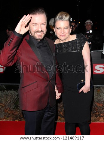 Ricky Gervais and wife Jane arriving for The Sun Military Awards, at The Imperial War Museum, London. 06/12/2012 Picture by: Alexandra Glen