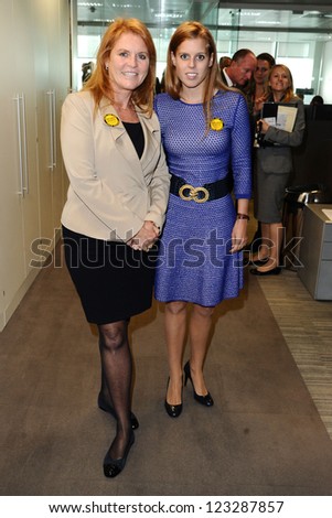 Sarah Ferguson, Duchess of York and daughter, Princess Beatrice on the trading floor of BGC as part of the BGC Charity Day 2012, Canary Wharf, London. 11/09/2012 Picture by: Steve Vas