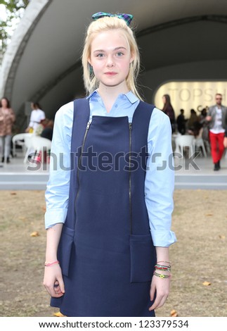 Elle Fanning arriving at the Unique catwalk show as part of London Fashion Week SS13, Top Shop Venue, Bedford Square, London. 16/09/2012 Picture by: Henry Harris
