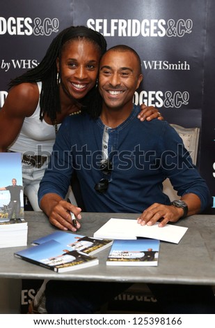 Colin Jackson signs copies of his book My Sporting Icons, to mark the London 2012 Olympics at Selfridges, London. 01/08/2012 Picture by: Henry Harris