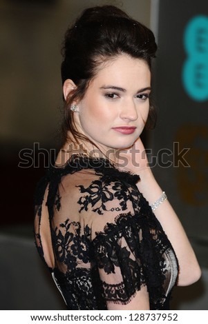 Lily James arriving for the EE BAFTA Film Awards 2013 at the Royal Opera House, Covent Garden, London. 10/02/2013 Picture by: Steve Vas