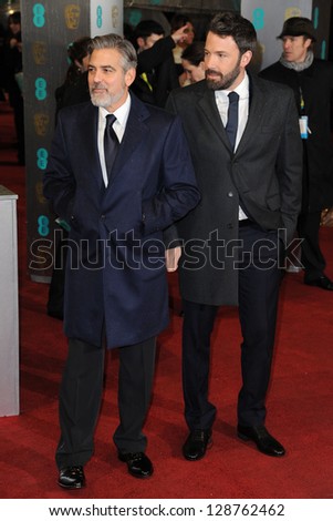 George Clooney and Ben Affleck arriving for the EE BAFTA Film Awards 2013 at the Royal Opera House, Covent Garden, London. 10/02/2013 Picture by: Steve Vas