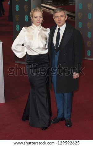 Amanda Abbington and Martin Freeman arriving for the EE BAFTA Film Awards 2013 at the Royal Opera House, Covent Garden, London. 10/02/2013 Picture by: Simon Burchell