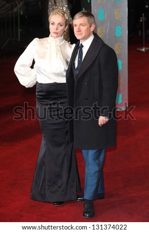 Martin Freeman and wife Amanda Abbington arriving for the 2013 British Academy Film Awards, at the Royal Opera House, London. 10/02/2013 Picture by: Alexandra Glen