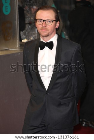Simon Pegg arriving for the 2013 British Academy Film Awards, at the Royal Opera House, London. 10/02/2013 Picture by: Alexandra Glen