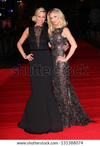 Sarah Harding and Denise Van Outen arriving at the UK premiere of Run For Your Wife, at the Odeon Leicester Square, London. 05/02/2013 Picture by: Alexandra Glen