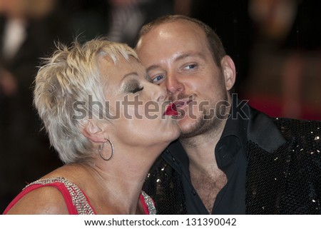Denise Welch and Lincoln Townley arriving the UK Premiere of Run for your Wife, Odeon Cinema, Leicester Square, London. 05/02/2013 Picture by: Simon Burchell