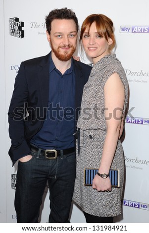 James McAvoy and Anne Marie Duff arriving for the South Bank Sky Arts Awards 2013 at the Dorchester Hotel, London. 12/03/2013 Picture by: Alexandra Glen