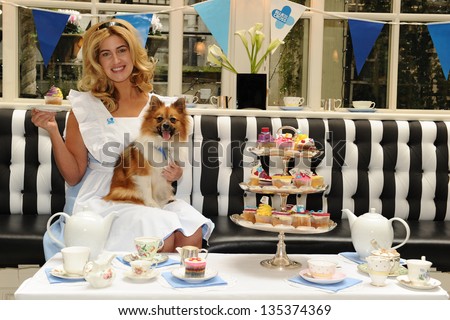 Francesca Hull and 'Evie' launch the Blue Cross charity Tea Party appeal at the Milestone Hotel, Kensington, London. 09/04/2013 Picture by: Steve Vas