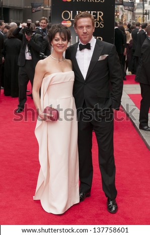 Helen McCrory and Damien Lewis arriving for the Laurence Olivier Awards 2013 at the Royal Opera House, Covent Garden, London. 28/04/2013
