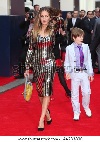 Sarah Jessica Parker and son James arriving for the Charlie And The Chocolate Factory Press Night, at Theatre Royal, London. 25/06/2013