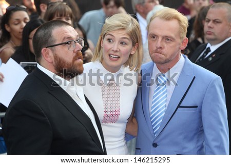 Nick Frost, Rosamund Pike and Simon Pegg arriving for The World\'s End World Premiere, at Empire Leicester Square, London. 10/07/2013