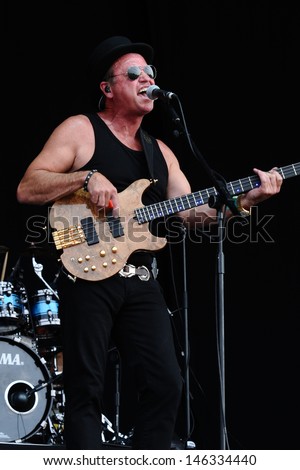 Mark King from Level 42 at Magic Summer Live in Stoke Park, Guilford, Surrey. 13/07/2013