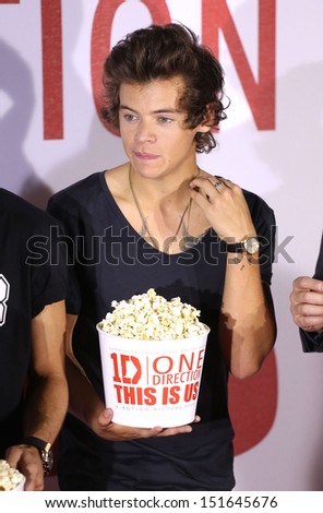 One Direction, Harry Styles, at the One Direction This is Us film - press conference, London. 19/08/2013