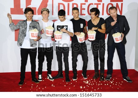 One Direction and director, Morgan Spurlock at the One Direction This is Us film - press conference, London. 19/08/2013