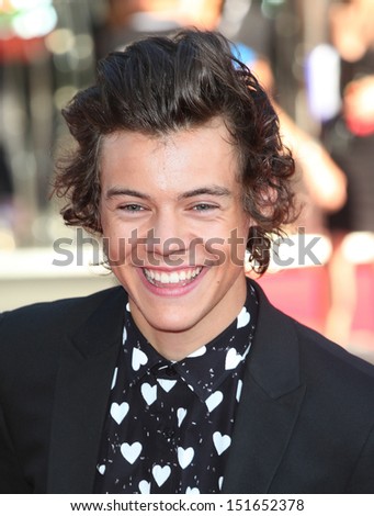 Harry Styles from One Direction arriving at the UK Premiere of \'One Direction, This Is Us\' at the Empire Leicester Square, London. 20/08/2013