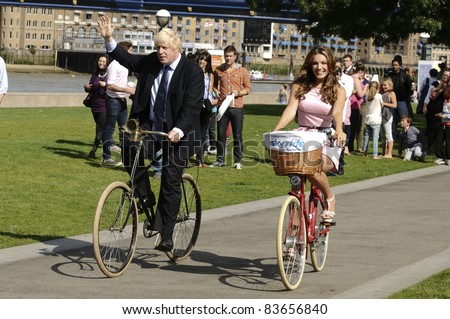 Mayor Boris Johnson and actress, Kelly Brook launches the 2011 Skyride at Potters Field, London. 26/08/2011 Picture by: Steve Vas / Featureflash