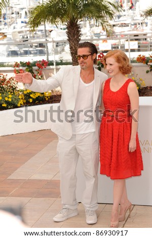 Brad Pitt & Jessica Chastain at the photocall for their new movie \