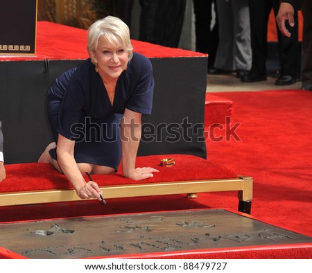 Dame Helen Mirren at Grauman\'s Chinese Theatre where she was honored by having her hand & footprints set in cement. March 28, 2011  Los Angeles, CA Picture: Paul Smith / Featureflash