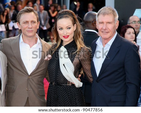 Olivia Wilde, Daniel Craig and Harrison Ford arriving for the UK premiere of \'Cowboys & Aliens\' at the O2, London. 11/08/2011  Picture by: Alexandra Glen / Featureflash