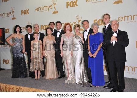 Mad Men cast & crew in the press room at the 2011 Primetime Emmy Awards at the Nokia Theatre L.A. Live in downtown Los Angeles. September 18, 2011  Los Angeles, CA Picture: Paul Smith / Featureflash