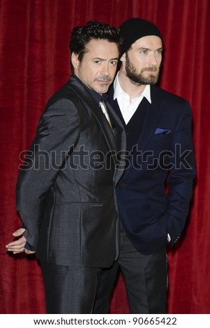 Robert Downey Jr and Jude Law arriving for the \'Sherlock Holmes: A Game of Shadows\' premiere at the Empire Leicester Square, London. 08/12/2011 Picture by: Steve Vas / Featureflash