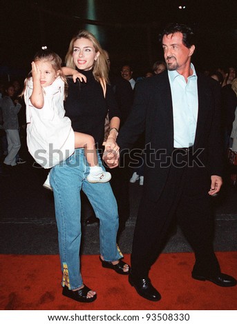 24SEP99: Actor SYLVESTER STALLONE & wife JENNIFER FLAVIN & 3 year-old daughter SOPHIA ROSE at the opening of Cirque du Soleil\'s new show \