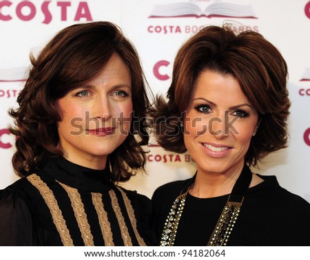 Katie Derham and Natasha Kaplinsky arriving for The 2012 Costa Book Awards at Quagliano\'s Restaurant in London on 24th Jan 2012 Pics by Simon Burchell / Featureflash
