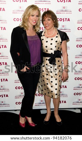 Rebecca Wilcox and Esther Rantzen arriving for The 2012 Costa Book Awards at Quagliano\'s Restaurant in London on 24th Jan 2012 Pics by Simon Burchell / Featureflash