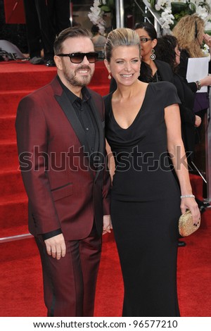 Ricky Gervais & wife at the 69th Golden Globe Awards at the Beverly Hilton Hotel. January 15, 2012  Beverly Hills, CA Picture: Paul Smith / Featureflash