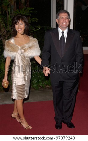 Feb 12, 2005; Beverly Hills, CA: TV presenter JULIE CHEN & boyfriend CBS TV boss LESLIE MOONVES at record mogul Clive Davis\' Annual pre-Grammy party at the Beverly Hills Hotel.