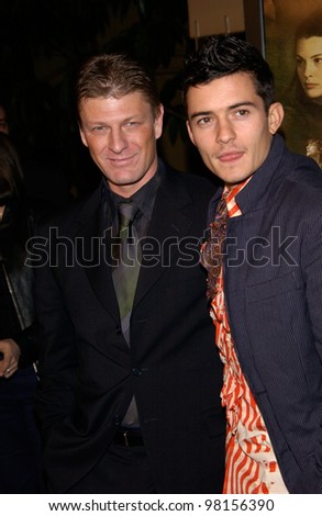 Actors SEAN BEAN (left) & ORLANDO BLOOM at the Los Angeles premiere of their new movie The Lord of the Rings: The Fellowship of the Ring. 16DEC2001  Paul Smith/Featureflash