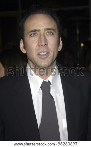 Actor/producer NICOLAS CAGE at the Los Angeles premiere of his new movie The Life of David Gale, which he produced. 18FEB2003  Paul Smith / Featureflash