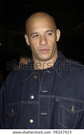 Actor VIN DIESEL at the world premiere, in Hollywood, of his new movie A Man Apart. April 1, 2003