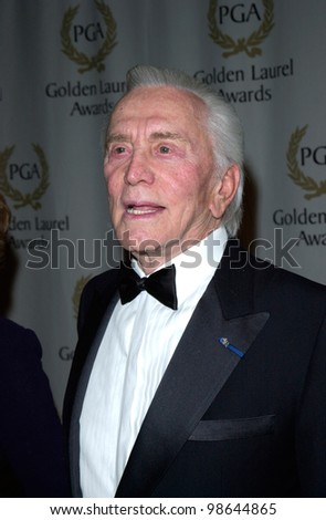 Actor KIRK DOUGLAS at the Producers Guild of America\'s 12th Annual Golden Laurel Awards in Los Angeles where he was presented with the Milestone Award. 03MAR2001.    Paul Smith/Featureflash