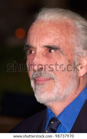 Actor CHRISTOPHER LEE at party in Cannes to promote his new movie The Lord of the Rings. The party was held in the medieval Chateau de Castellaras in Mougins. 13MAY2001.   Paul Smith/Featureflash