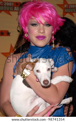 Pop star PINK with her dog Fucker at the MTV Movie Awards in Los Angeles. 02JUN2001.