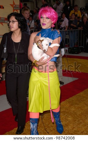 Pop star PINK with her dog, Fucker at the MTV Movie Awards in Los Angeles. 02JUN2001.