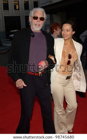 Actor JAMES COBURN & wife PAULA at the Los Angeles premiere of the TV movie James Dean. 25JUL2001.   Paul Smith/Featureflash