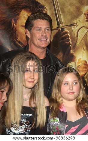 DAVID HASSELHOFF & daughters at the USA premiere of The Lord of the Rings: The Return of the King, in Los Angeles. December 3, 2003  Paul Smith / Featureflash